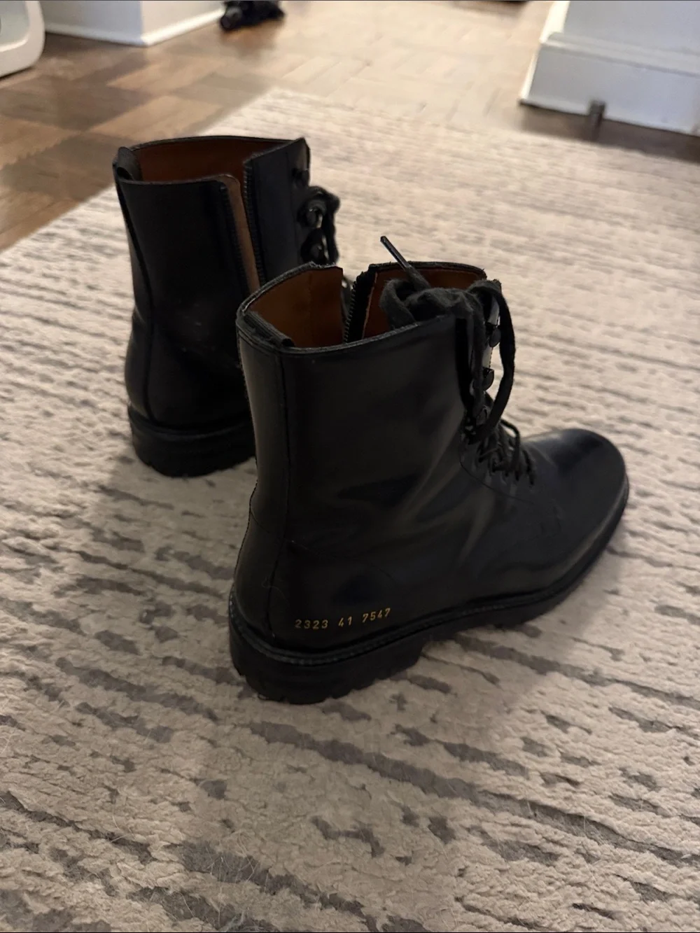 Common Projects Black Leather Lace-Up Zip Combat Boots